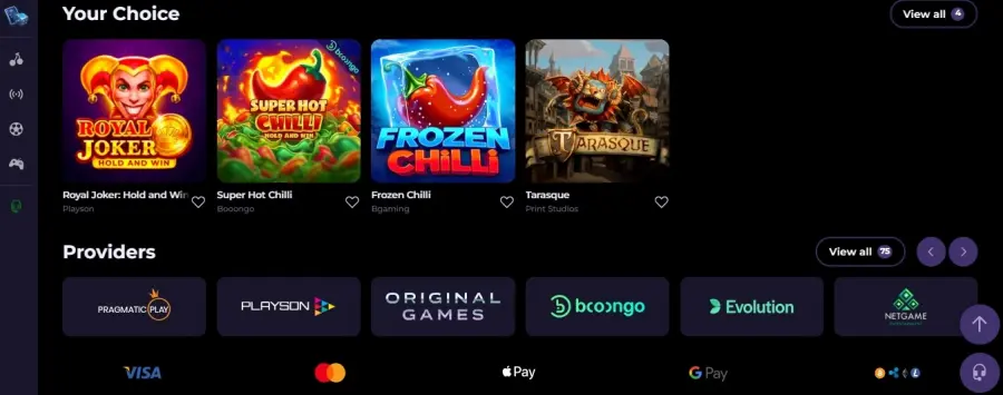 Interfața HighFlyBet Casino